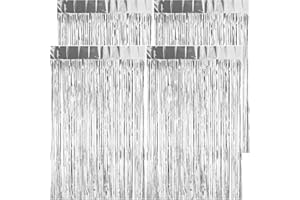 DAZAKA Tende Metalliche Feste 23 μm Addensato Argento | 4 PZ 1M x 2.5M Tenda Frange Party | Tenda Sfondo Scintillante per Decorazioni Capodanno,Compleanno, Matrimonio, Baby Shower