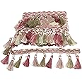 Yalulu 4 Yards Braided Beads Hanging Ball Tassel Fringe Trim Fabric Ribbon Trimming Upholstery Macrame Curtain Trim for Curtain Tablecloth Home Decoration (Pink)