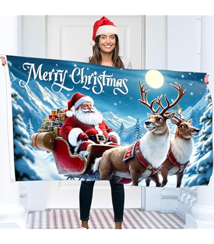 POPCreation Santa And His Sleigh Flying Merry Christmas Ha Polyester - Foto 12