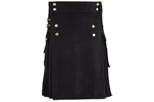 Herren Schottisch 100% Baumwolle Kilt Rock Deluxe Tartan 8 Garten - Schwarz