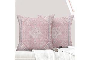 ECZOIL – Juego de 2 fundas de cojín de 60 x 60 cm, diseño boho étnico, vintage, fundas de cojín, 24 x 24 pulgadas, para casa, salón, dormitorio, color rosa