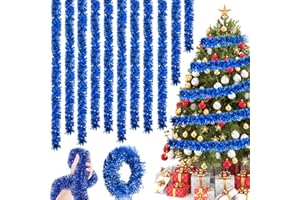 NHYDZSZ 10 Pcs Weihnachtsbaum Lametta Girlande,Weihnachten Lametta Girlande,Lametta Girlande Weihnachten,Weihnachtsbaum Girlande FüR Weihnachtsbaum Weihnachtsfeier, Geburtstagsparty Dekoration,Blau
