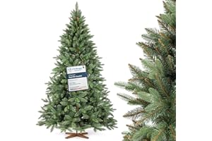 ‎FAIRYTREES FAIRYTREES Weihnachtsbaum künstlich, Nordmanntanne Premium 220 cm, Naturgetreue Spritzguss Elemente, Made in EU, Künstlicher Weihnachtsbaum mit handgefertigtem Ständer aus Eschenholz