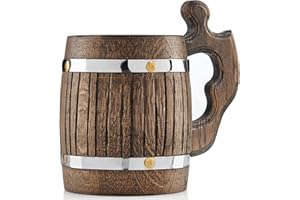 WORLD OF NATURE Großer Bierkrug aus Eichenholz, handgefertigt mit erstaunlicher Handwerkskunst und hochwertigen Materialien, mit Metall ausgekleidet, robust, langlebig