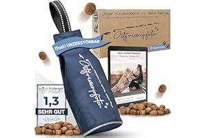 Ostfriesenpfoten® - extrem strapazierfähiger Futterbeutel 'Enno' | ohne Metallösen | Dunkelblau | Größe L | geeignet für alle Hunderassen - waschbarer Futterdummy inkl. eBook für Dein Agility-Training