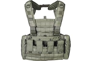 Tasmanian Tiger TT Chest Rig MKII Militär Gurtzeug Kampfmittel-Weste mit 4 G36 Magazin-Taschen und Taschen für 2 US Feldflaschen, Oliv