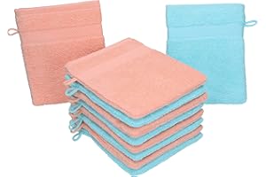 Betz 10 guanti da bagno manopola Palermo 100% cotone misure 16 x 21 cm colore turchese e albicocca