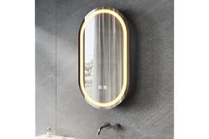 SONNI LED spegelskåp oval 70 x 40 cm mattsvart med uttag och touch