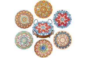 SMYJDMM 6 STK Diamond Painting Untersetzer Mit Halter, Mandala Diamond Art Painting, Glasuntersetzer Erwachsene Diamond Painting Untersetzer Set DIY Mandala Untersetzer Zum Basteln