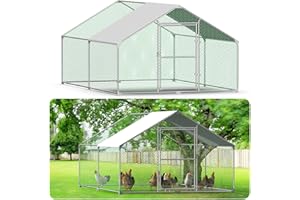 Kidsgigglz Freilaufgehege Hühnerstall，Hühnerkäfig mit Schloss、PVC-Beschichtetes Schatten Dach，Freigehege Aus Verzinktem Metall，Hühnergehege Voliere,Geflügelstall für Hühner Hasen Kleintiere，3X4M