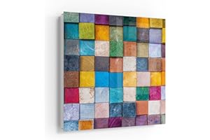 DEQORI Caja para llaves blanca | 30 x 30 cm | diseño colorido mosaico de madera | caja de llaves de cristal y metal | armario para llaves con 50 ganchos + 2 imanes | caja de diseño moderno magnético y