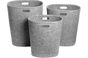 Libaro 3-pack Tvättkorgar – Hopfällbara filtkorgar 80L, 60L och 40L – Antracitgrå, tvättbara med handtag – Ovala tvättpåsar f