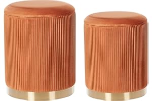‎BELIANI Runder Pouf im 2er Set aus Samt orange Ottoman Sitzpouf Rillen-Optik Miramar