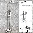 Huibathroom Thermostatic Shower Mixer Set for Bathroom Square Chrome Designer Rainfall Shower Head Handset Exposed Valve, Hose & Rail