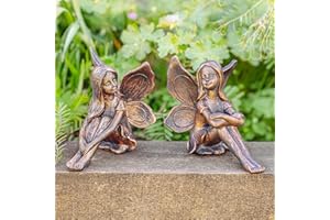 Garden Mile Set of 2 Fairy Garden Ornaments outdoor Weatherproof Resin Figurines Indoor and Outdoor Decor, Stone Effect Angel Statues, Unique Gift for Her