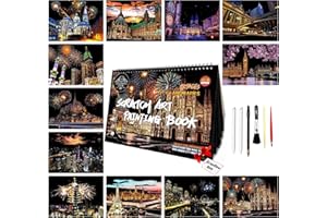 SiYear Scratch Art Painting Paper Set for Adults,Landmark Building City Series Night Scene,Scratchboard Creative Gift DIY Foil Engraving Crafts with 4 Tools (A4-12Pack)