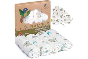 Tabalino - Mantas Muselina Bebé, Pañales de Gasa de bambú paños de escupir maravillosamente Suaves - 80x80cm - Pack de 4 - un paño mimoso Gratis - Doble Tejido - niño y niña - pañales de Tela