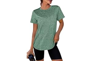 Crewhpo Maglietta Sportiva Donna Traspirante Maglia Palestra Maniche Corte Top Sportivo Fitness Girocollo Magliette Tecniche Asciugatura Rapida T Shirt Trekking per Yoga Tennis Golf Jogging S-XXL