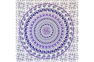 MOMOMUS Mandala Arazzo da Parete Etnico - Colori Vivaci, Stile Indiano in Tessuto- Telo/Poster/Arazzo Mandala da Parete - Bianco-Lilla, 210x230 cm