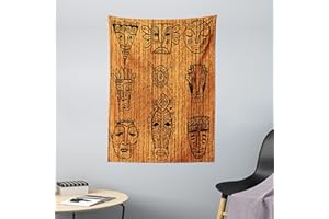 ABAKUHAUS afrikanisch Wandteppich, Einheimische Masken aus Weiches Mikrofaser Stoff Waschbar ohne Verblassen Digitaldruck, 110 x 150 cm, Schwarz Braun