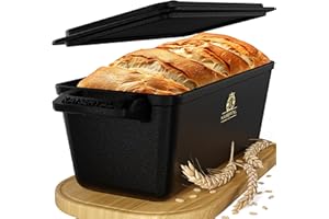 K KAISERTAL Kaisertal Cast Iron Bread Baking Mould with Lid 28 cm - Robust Cast Iron Pot Bread Baking - Ideal as a Bread Mould, Bread Pot, Loaf Tin Bread and Bread Baking Moulds - Includes Baking Accessories