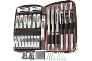 STAGEEK 30PCS Art Mechanical Pencil Set with Leather Bag, Metal Artist Lead Pencil 0.5, 0.7, 0.9 mm, 2mm Lead Holders (4H 2H HB 2B 4B 6B Color) with 464PCS Graphite Refills for Drawing Sketching