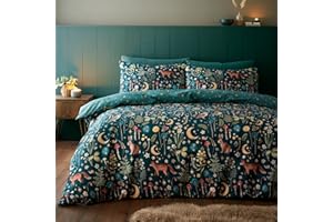 Catherine Lansfield Enchanted Twilight Reversible Double Duvet Cover Set with Pillowcases Forest Green