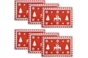 Purejoy Christmas Placemats sets of 6, Happy Newyear Deer Table Mats for Dinner Table Decoration, Linen Place mats Waterproof, Washable, Easily Clean, for New Year Party.