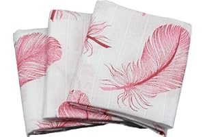 CLEVERE KIDS BABY-COLLECTION Clevere Kids Lot de 3 Langes en Mousseline, 35x35 cm, certifiés Oeko-Tex, 100% Coton (Plumes Roses)