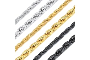 Richsteel Collar de Cuerdas Acero Inoxidable para Hombres Mujeres, 3mm / 6mm Grosor 46cm - 76cm Largo [Platino/Dorado/Negro]