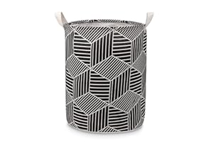 Boic Pliable Panier à Linge, Coton et Lin Étanche Household Organisateur pour Vêtements Grande Capacité Corbeilles à Linge Stockage de Jouets avec Poignée - Motif Noir