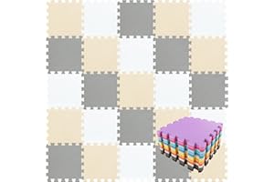 qqpp EVA Puzzle Tapis Mousse Bebe - Idéal pour Les Tapis De Jeux Enfant,18 Dalles(30 * 30 * 1cm), Blanc, Beige, Gris. QQC-AJLb18N