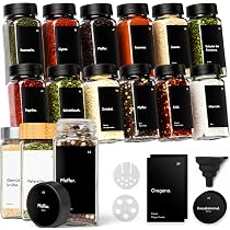KIVY Gewürzgläser mit Streueinsatz - 12x 120ml + 120 Etiketten - Luftdicht | Wasserfeste Etiketten - Luftdichte Gewürzgläser Eckig - Gewürzstreuer Glas - Spice Jars Set - Gewürzbehälter
