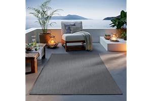 TacaHome Outdoor Teppich I UV-Stabil Für Drinnen und Draußen I Terrasse Balkon Garten Wohnzimmer Badezimmer Küche Flur Läufer | 240 x 340 cm Anthrazit