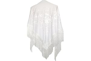 LA SENORITA La Señorita Foulard cintura chale manton de manila Flamenco di danza bianco con fiori bianco Large