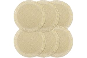 fanquare Boho Salvamanteles de Papel Redondo 38cm Juego de 6, Salvamanteles Rústicos Tejidos a Prueba de Decoloración, Salvamanteles Trenzados para Casa, Cafetería o Eventos, Beige