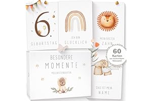 OLGS 60 tarjetas de hito para bebé Teddy Lou | tarjetas de recuerdo, tarjetas mensuales, juego de tarjetas de hito, Milestones + caja de regalo, regalo de bebé para niños y niñas, tarjetas de bebé