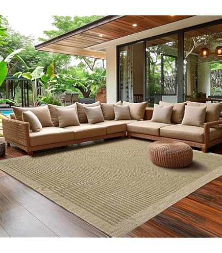 Interiyou Asti Outdoor Rug, Weatherproof, 80 x 150 cm, Cream, Jute Look
