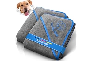 FeelTheWau Hundehandtuch große Hunde - 2er Set - Hundehandtuch Extra saugfähig - Hunde Handtuch mit Taschen - Beliebtes Geschenk Hundebesitzer - Design grau blau - 130x75cm
