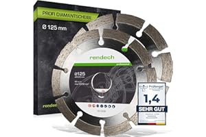 2x Profi Diamantscheibe 125mm für Beton, Granit, Stein, Ziegel uvm. - Diamanttrennscheibe mit hoher Schneidleistung | rendech® Markenqualität