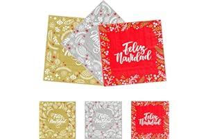 H HANSEL HOME Servilletas de Mesa para Navidad, Pack de 90 Servilletas Papel Navidad 33 x 33 cm en 3 Colores, Decoración de Mesa Navidad Perfecta - Rojo, Plata y Dorado con Feliz Navidad