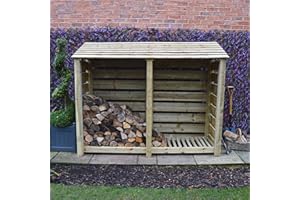 Rutland County Garden Furniture Normanton 6ft Tall Log Store/Garden Storage Heavy Duty Pressure Treated Timber With Forward Sloping Roof (Slatted Log Store Only, Light Green)