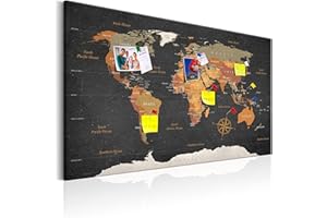murando - Pannello di Fibra con Puntine - Mappa del Mondo 90x60 cm 1 Pezzo - Bacheca & Quadro su tela in un uno - Decorativo per Parete - Lavagna per le Note Ufficio - Terra Planisfero k-C-0048-v-a