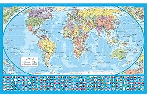 Equal Earth World Map Poster - map design shows continents at true relative size - LAMINATED, 18” x 29” [Light Blue]