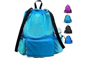 ButterFox Swimming Equipment Mesh Bag Drawstring Swim Gym Beach Backpack With Separated Waterproof Dry Compartments, Dry and Wet Separation