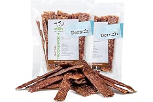 ROQSY Natur-Dörrfisch 100% DORSCH Trockenfisch für Hunde 200g, FETTARM, Barf-Ergänzung, getreidefrei, Kausnack, Hundesnack, Kaustreifen, Leckerli, Kaufisch schonend getrocknet
