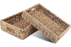Decorasian Cesto portaoggetti intrecciato in erba marina – vassoio rettangolare – set da 2 pezzi