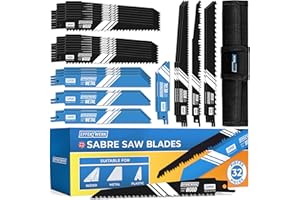 Effektwerk Reciprocating Saw Blades (32 Pieces) w/Storage Case, Carbide Steel Replacement Saw Blade Set for Tree Pruning, HCS & Bi-Metal Sabre Saws for Wood, Metal & Plastic