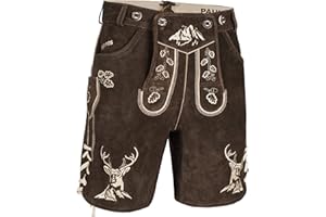 PAULGOS Herren Trachten Lederhose + Träger, Echtes Leder, Kurz in 3 Farben Gr. 44-60 HK4