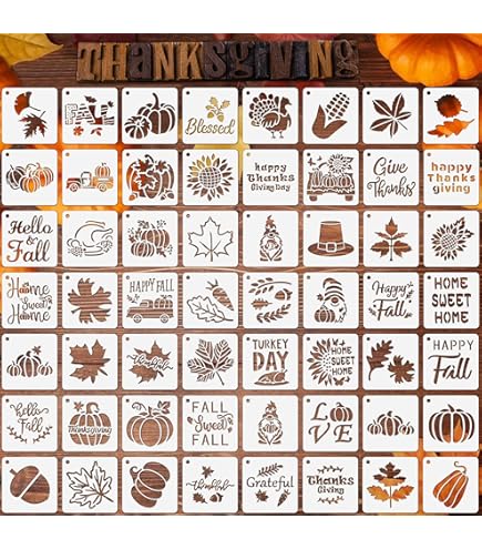 24 Pochoirs D'automne Réutilisables - Motifs Citrouille, Feuilles, Gnomes (7,6x7,6 Cm) Pour DIY Et Déco